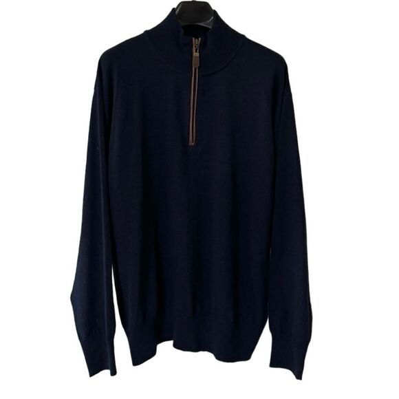 Orvis Men’s Navy Blue Merino Wool 1/4 Zip Sweater Sz M - Picture 1 of 9
